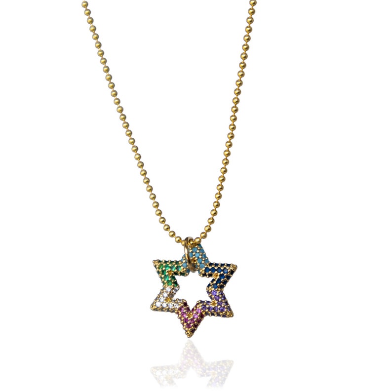 Colorful Pave Magen David Necklace Jewish Rainbow Star of David Jewish Jewelry Crystal LGBTQ