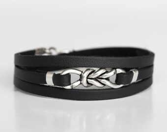 Mens Black Vegan Bracelet, Mens black Celtic Bracelet, Mens black knot Bracelet, Mens Wrap Vegan Bracelet, Masculine Bracelet (Yermi)