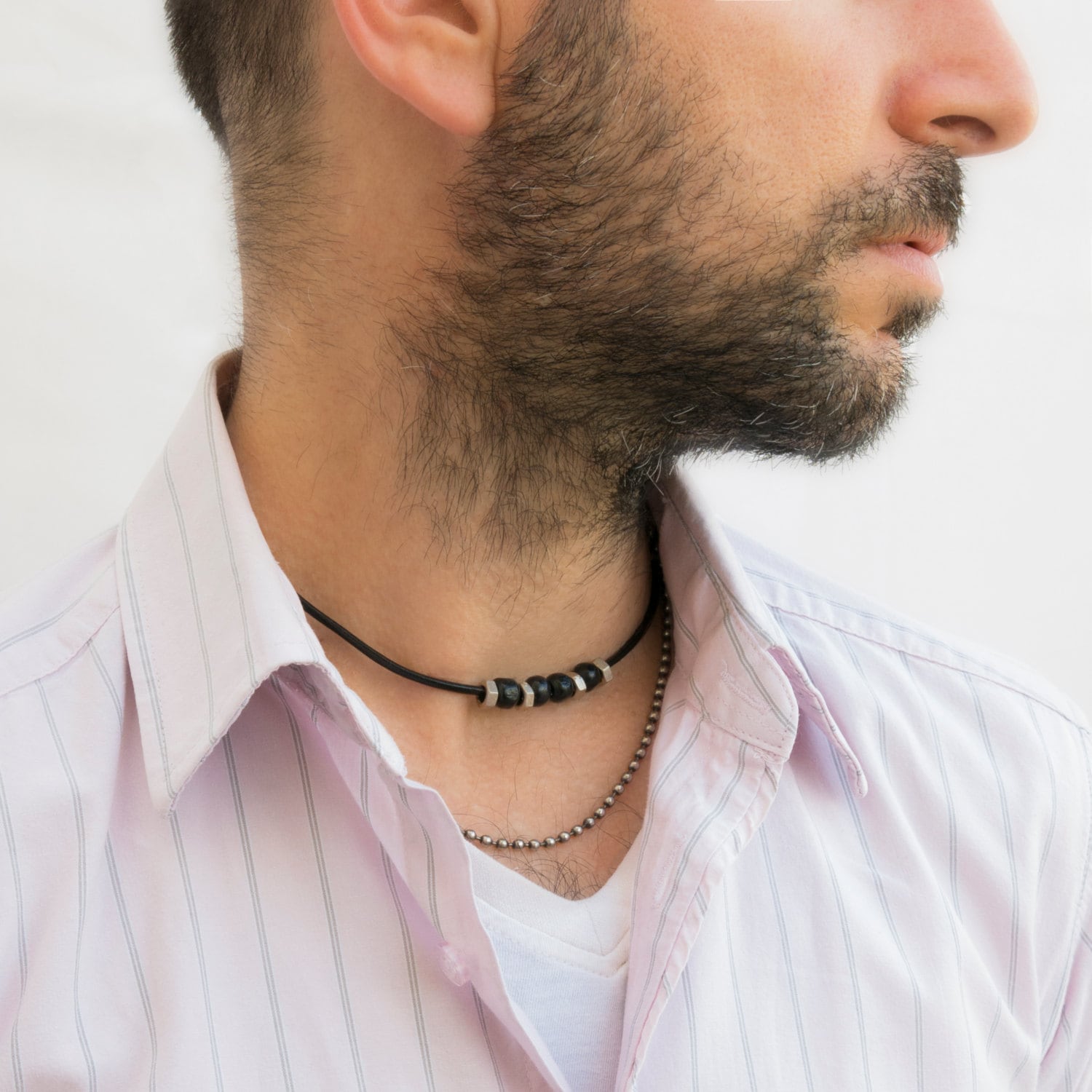 Mens leather choker best sale necklaces
