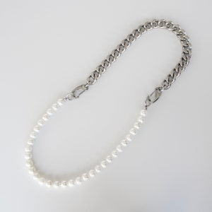 Chain Necklace for Men, Mens Pearl Necklace, Chain and Pearl Necklace, Men's Modern Jewelry, Beaded Necklace Men, Half and Half Necklace Men