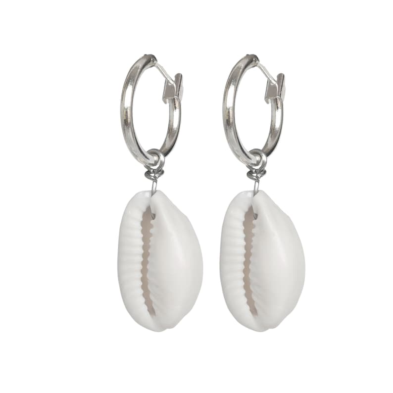 Pendientes de aro diminuto Pendientes de concha de cowrie Pendientes SeaShell Aros de plata Aros minimalistas Pendientes de plata Aros delicados Concha imagen 3