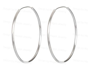 Sterling silver hoop earrings, Round Hoop Earrings, 925 Sterling Silver Jewelry, Plain Hoops, Sterling Hoops, 50 mm 2 inch, Statement