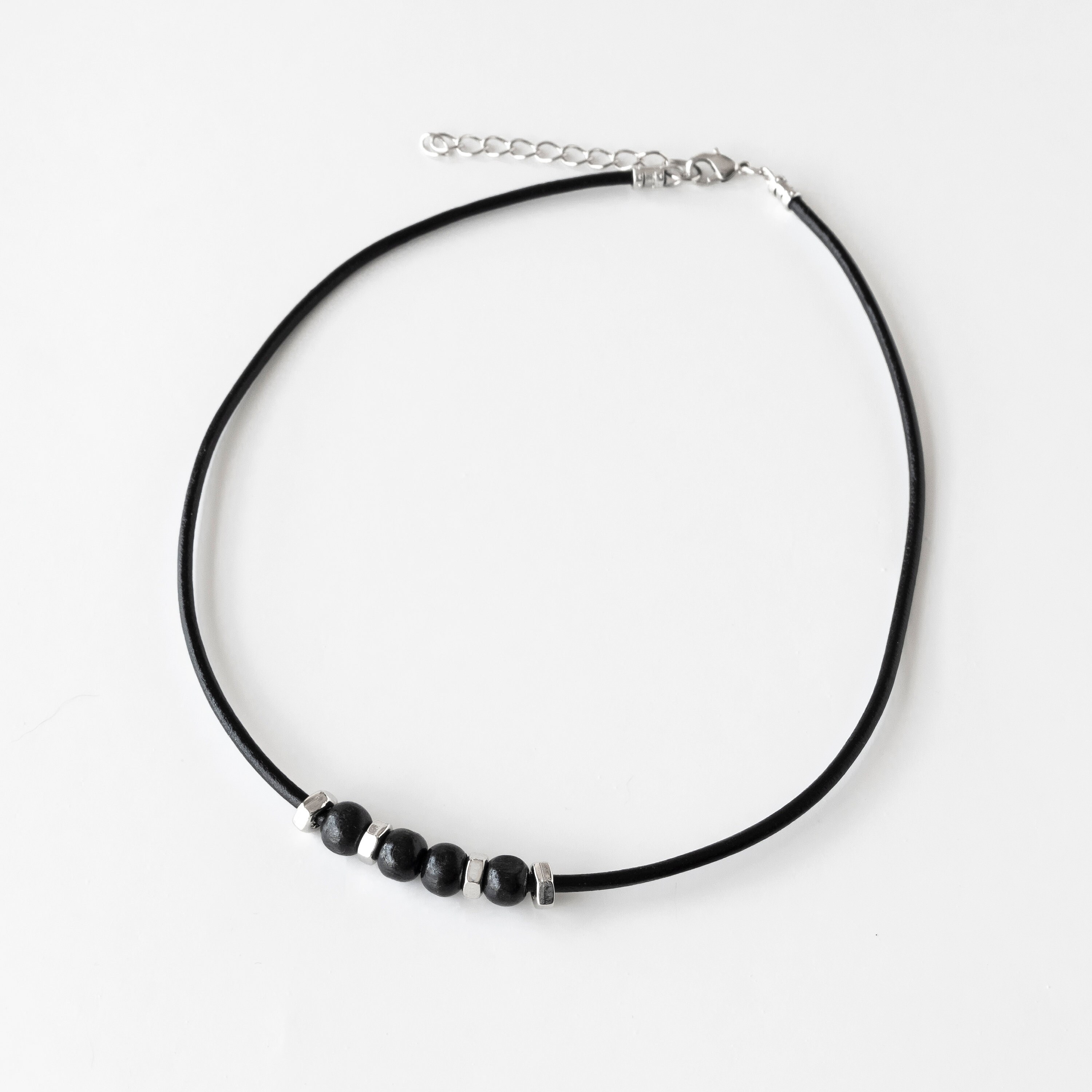 ネックレス・チョーカー BASSCLEF Men's Choker Necklace Surgical Steel Black Beads Black Onyx Mens Choker Necklace Silver Hematite Onyx Mens