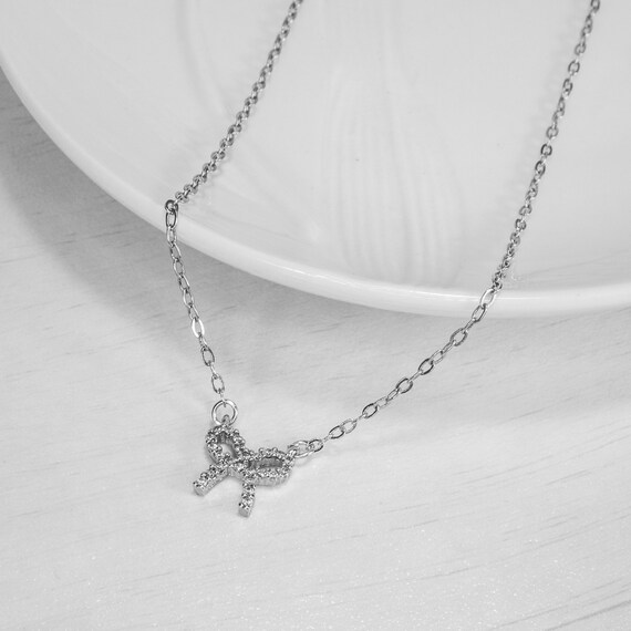Silver Bow Necklace, Sterling Silver Necklace, Bow Pendant