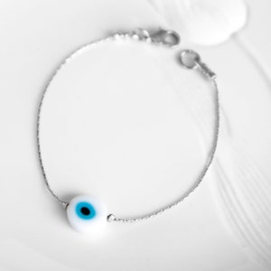 Evil Eye Armband, Silber Armband, Schutz Armband, Silber Perlen Armband, dünne Silber Armband, Evil Eye Schmuck, Minimal Jewl