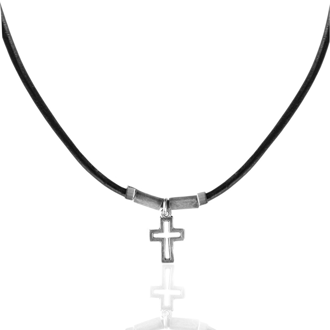 Choker Cross Necklace for Men, Christian Catholic Necklace, Mens Handmade Silver Cross on