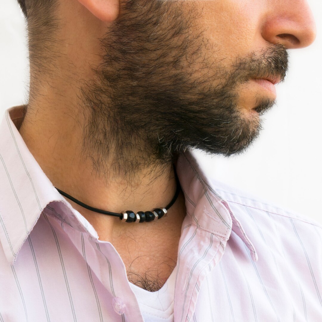 Elegant Leather Choker Necklace for Men with Gold / Silver tube / Mens  Jewelry – All-For-Men