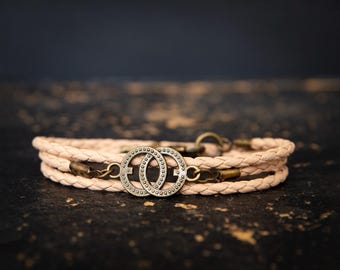 Men Vegan Leather Bracelet, Men Infinity Pendant Bracelet, Boho Style Jewelry For Men, Braided Vegan Wrap Bracelet, Unique Infinty Pendant