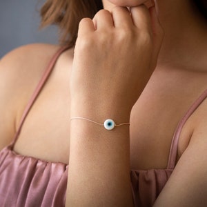 Evil Eye Armband, Silber Armband, Schutz Armband, Silber Perlen Armband, dünne Silber Armband, Evil Eye Schmuck, Minimal Jewl