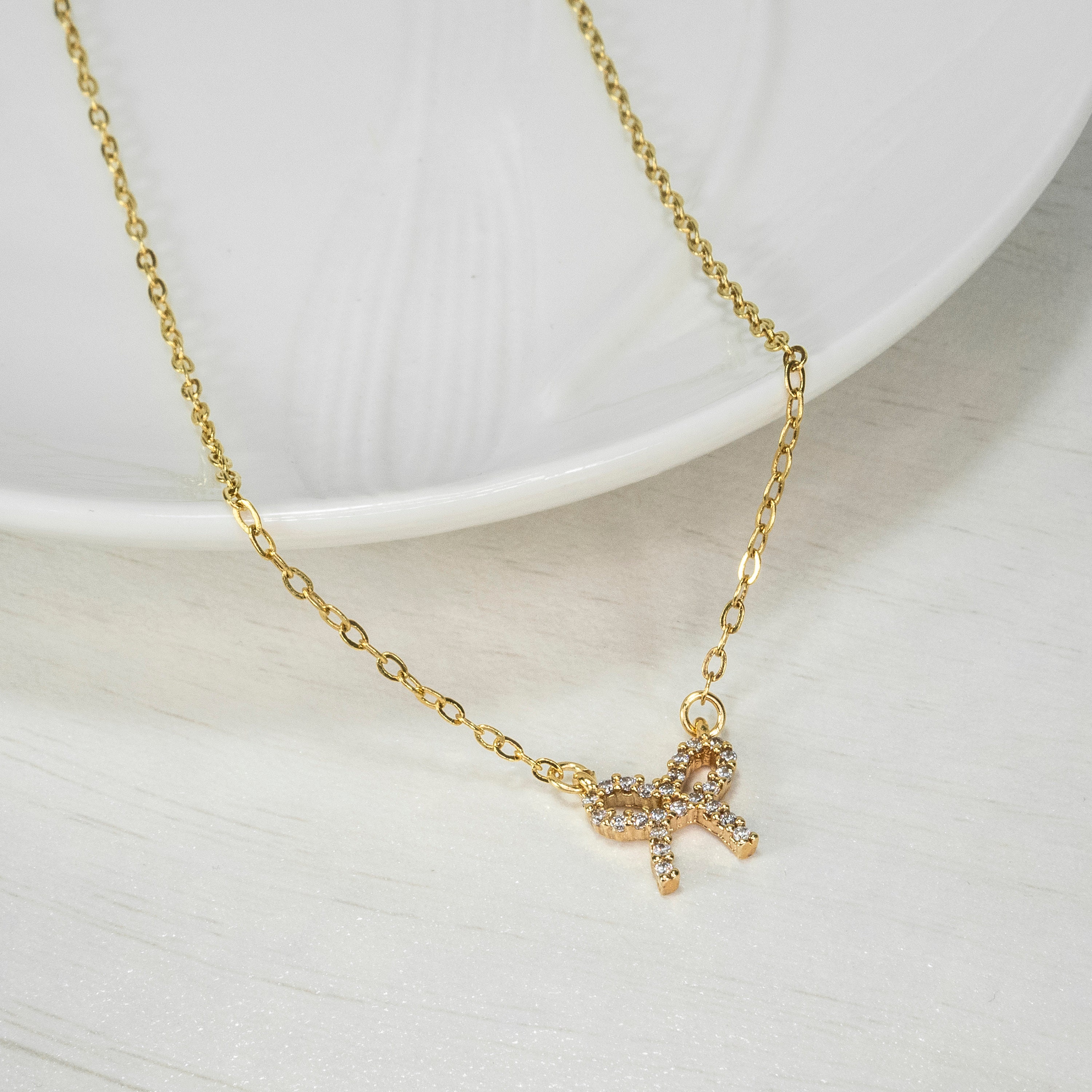 Gold Bow Pendant Necklace, Gold Filled Necklace, Bow Minimal