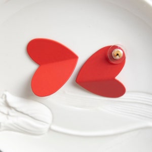 Red Heart Studs Earrings, Strawberry Red Heart Earrings, Big Heart Stud Earring, Big Heart Earrings, Metal Red Heart Earrings, Valentines image 5