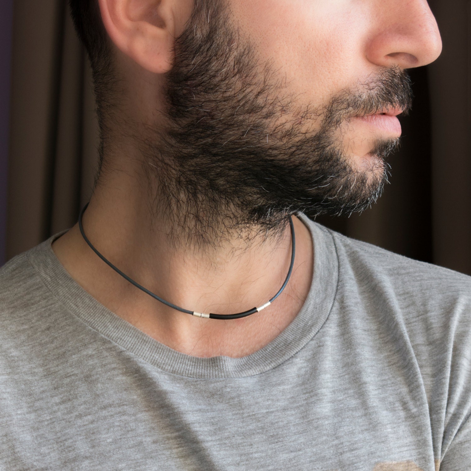 Men Leather Choker Necklace, Men Modern Style Choker, Men