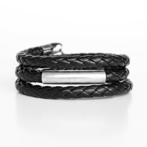 Black leather bracelet, Men&#39;s Wrap Bracelet, Men&#39;s leather jewelry, Urban bracelet, Gift for husband, Black and silver bracelet, Woven