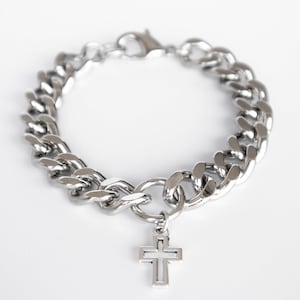 Mens Chain & Cross Bracelet, Mens Cuban Link Cross Bracelet, Mens Religious Bracelet, Mens Christian Bracelet, Mens Religious Jewelry Gift