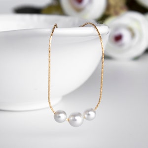 Perlen Goldkette für Frauen, Layered Klassische Brauthalskette, Minimalistische Klassische Zarte Elegante Brautjungfern Halskette, Zierliche Handgemacht