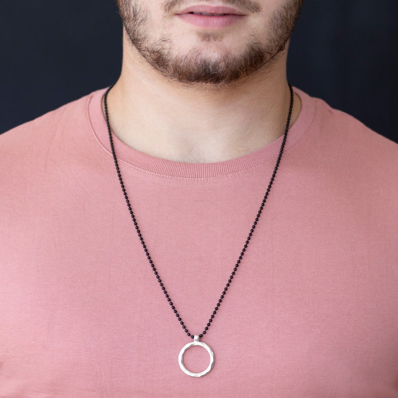 Men Necklace Men Black Necklace Men Circle Necklace Men Etsy