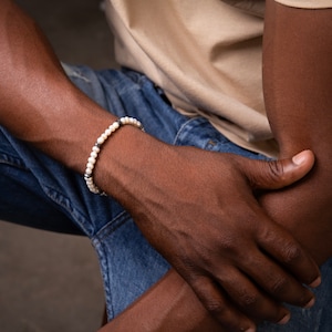 Men Beaded Bracelet, Fresh Water Pearls Bracelet, Mens Gemstone Bracelet, Mens Black & white Bracelet, Mens Pearls Jewelry, Men unique Gift image 1