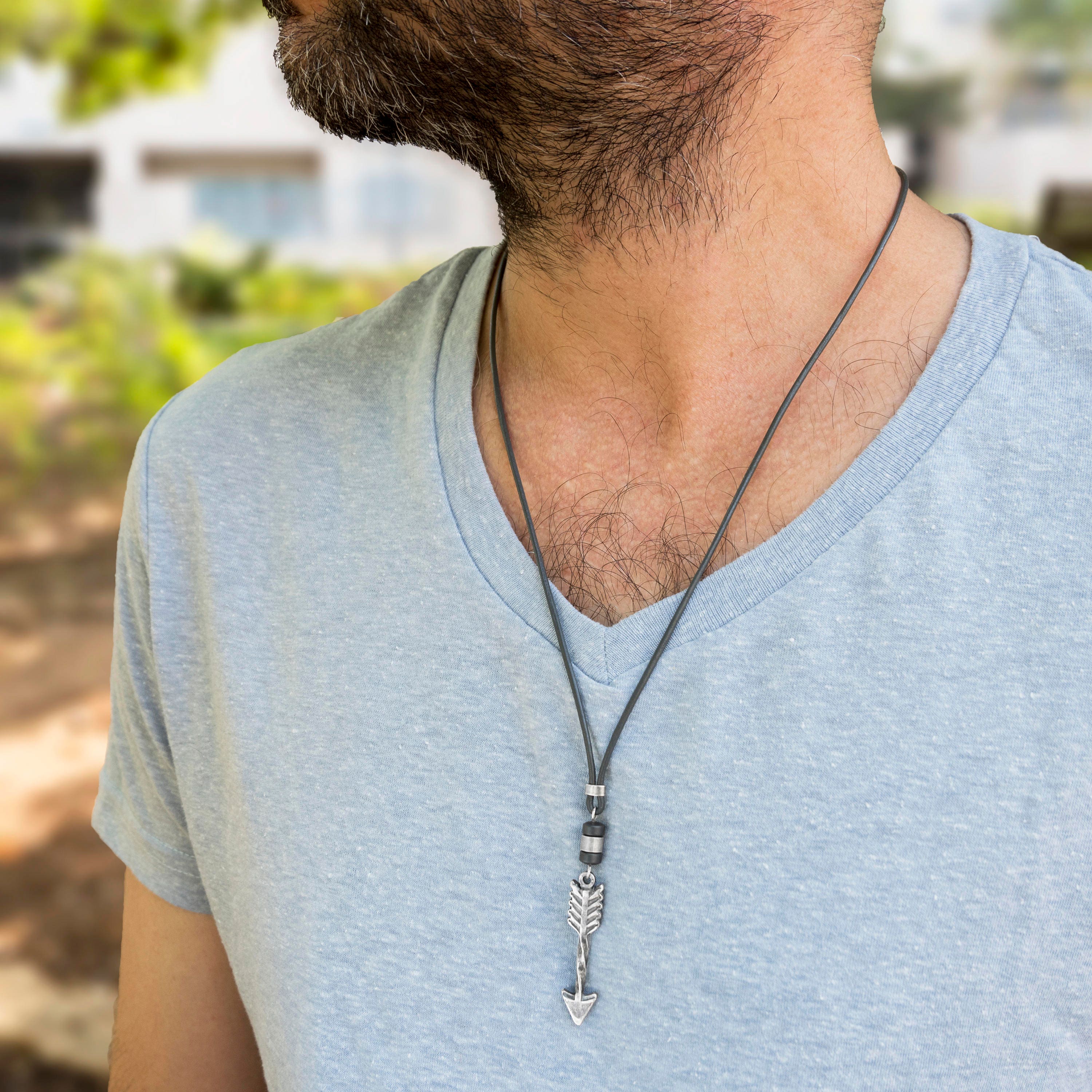 Mens leather necklace with pendant deals