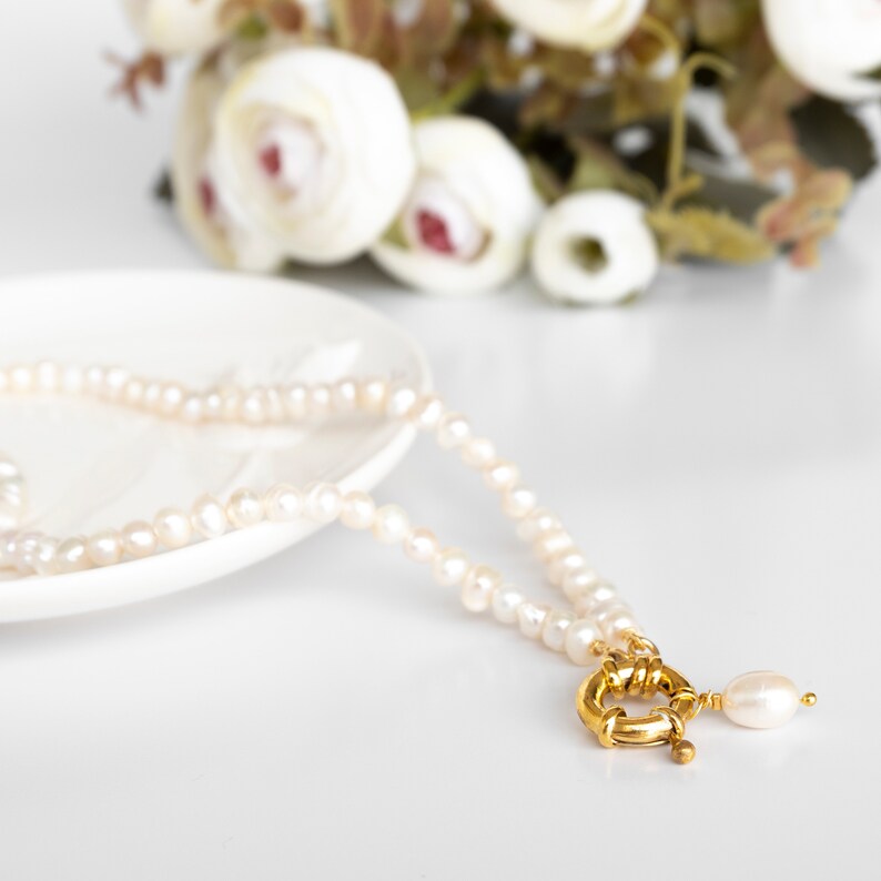 Classic White Fresh Water Pearls Dainty White Pearl Necklace Pearl Necklace dainty pearl choker Bridal necklace Wedding Necklace image 8