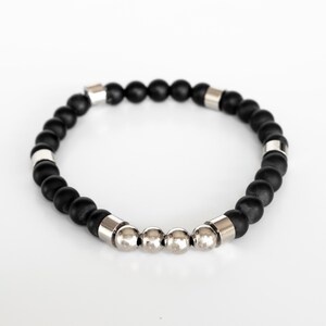 Stacking Beaded Bracelet Set For Men, Black and White Beaded Bracelet Set, Mens and Women Gemstone Bracelet set, black beads bracelet