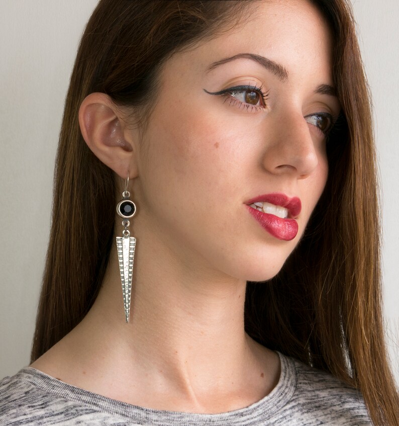Silver Earrings Long Earrings Statement Earrings Crystal Etsy