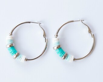 Beaded Hoopes - Silicon Beads Earrings - Colourful Hoop Earrings - Silver Hoops - Tiny Earrings - Beaded Earrings - Silver earrings - Summer