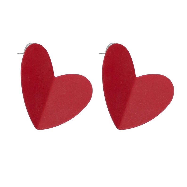 Red Heart Studs Earrings, Strawberry Red Heart Earrings, Big Heart Stud Earring, Big Heart Earrings, Metal Red Heart Earrings, Valentines image 8