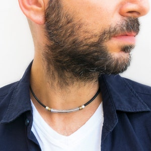 Herren Schwarz Leder Choker, Herren Choker Halskette, Herren Leder Halskette, Geometrische Herren Choker, Moderne Herren Halskette, Einzigartige Herren Choker