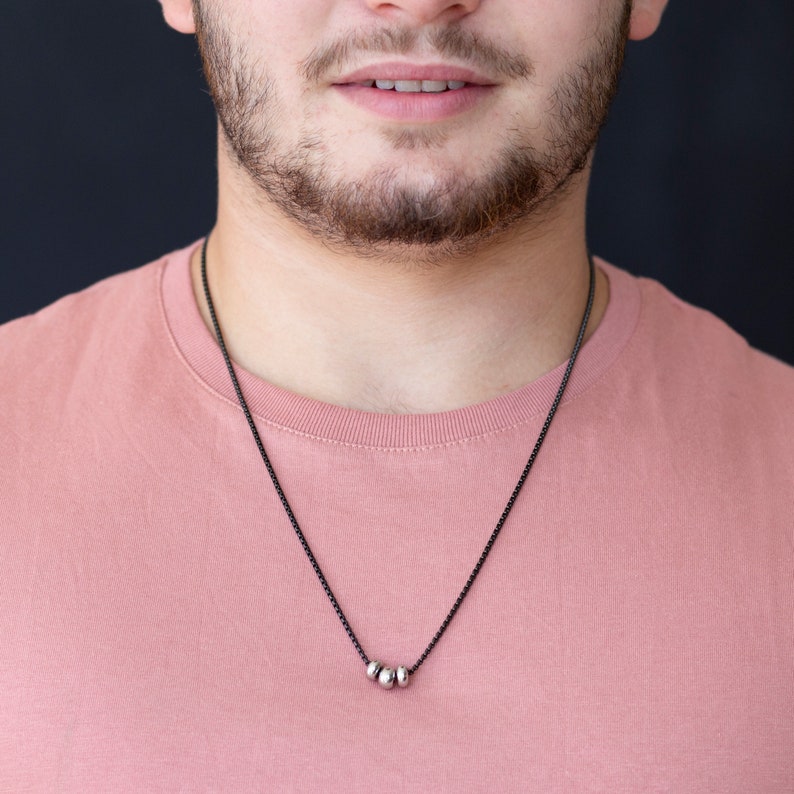 Men's Beaded Necklace Men's Black Necklace Etsy