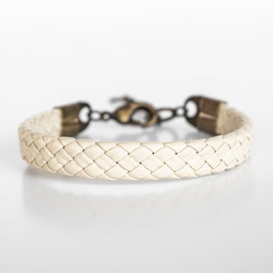 Minimalist Bracelet Men, Braided Leather Bracelet Men, White Leather Bracelet, Leather Jewelry for Men, Boyfriend Bracelet, Bracelet Gift