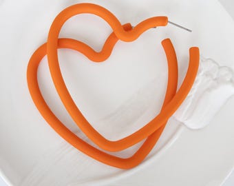 Orangene Creolen Statement Ohrringe, Großes Herz Creolen, Einzigartige Herz Ohrringe, Extra Gewöhnliche Ohrringe, Große Bold Chunky Bunte Ohrringe
