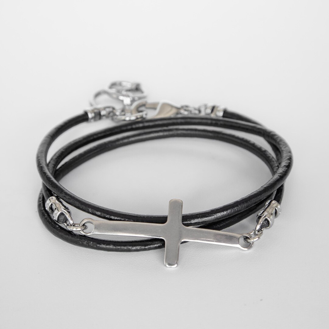 ブレスレット [LANARCH][2180] Black Leather Cross Bracelet Cross Bracelet, Black Leather Bracelet, Cross Jewelry Men