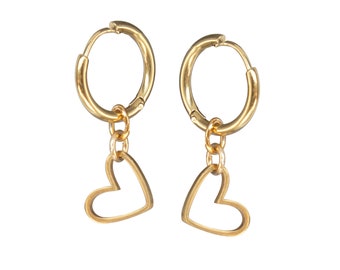 Heart Huggies Hoop Earrings, Golden Dainty Heart Hoop Earrings, Gold Stacking Heart Hoop Earrings, Unique Heart Hoop Earrings, Mothers day