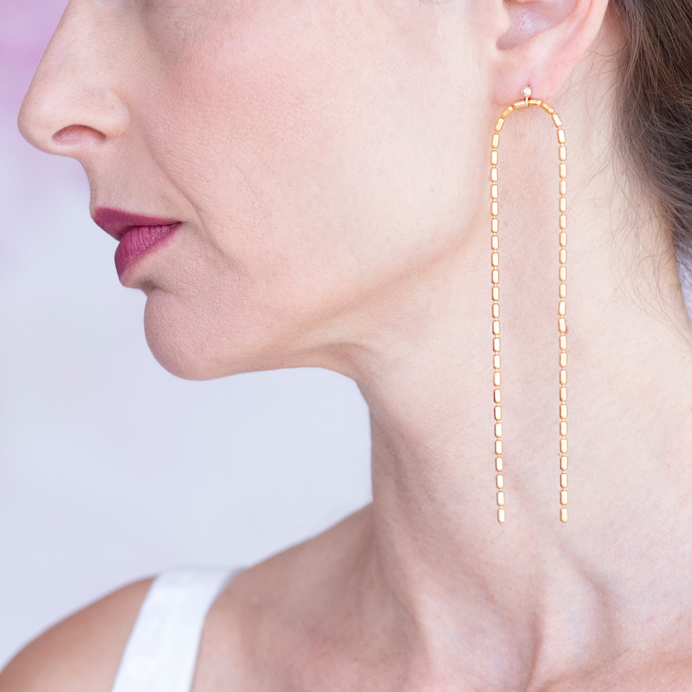 Extra long sale gold chain earrings