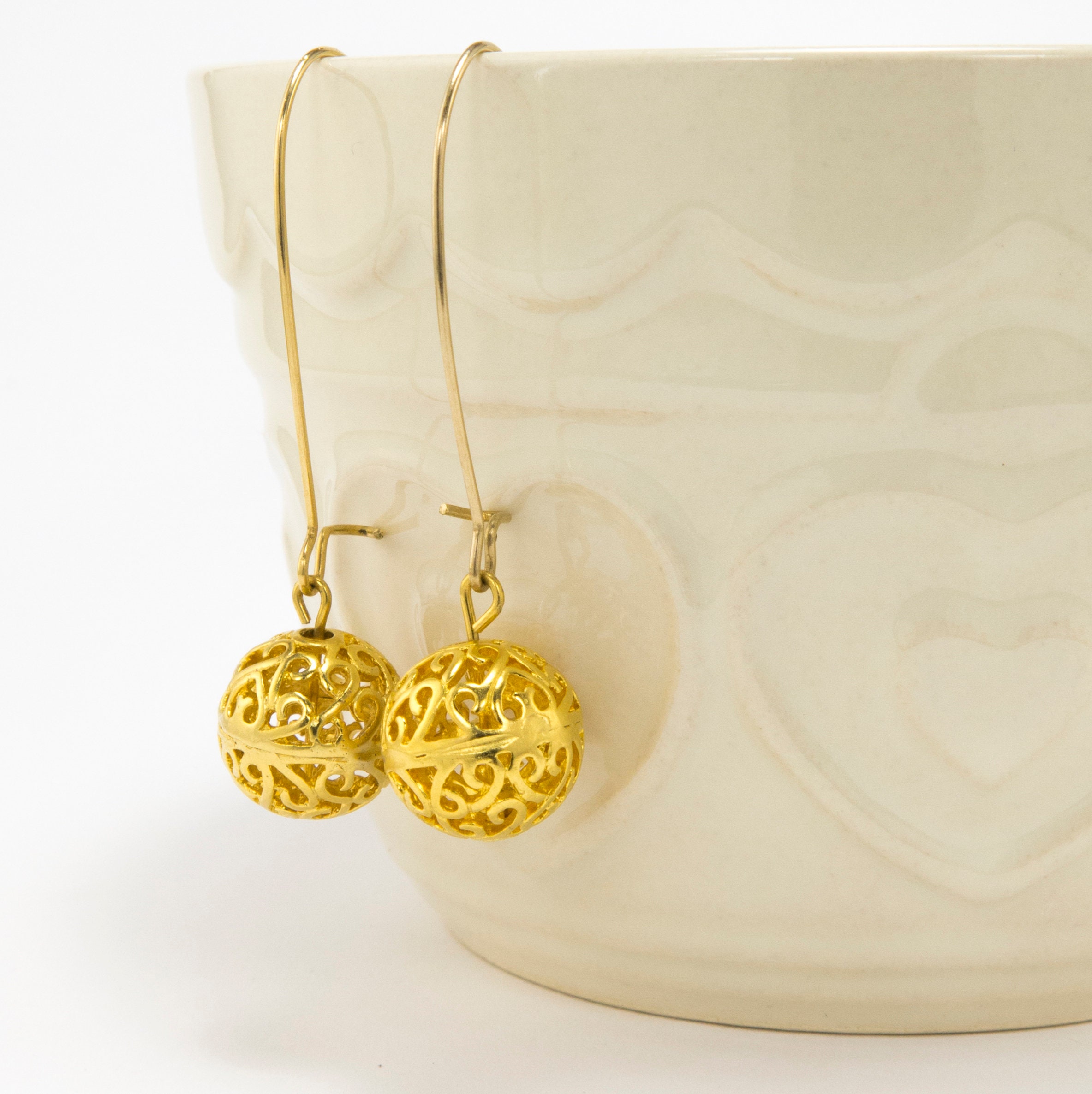 Gold Sphere Earrings Ball Earrings Long Earrings Etsy