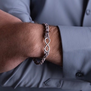 Charm Bracelet for Men, Infinity Bracelet, Gray Bracelet, Vegan Leather Bracelet, Woven Bracelet, Modern Bracelet for Men, Urban Bracelet