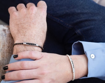 Benutzerdefinierte Paare Armband Set, Paare Passende Armbänder, Schwarz und Weiß Lederarmband, Partner stilvolle Armband,