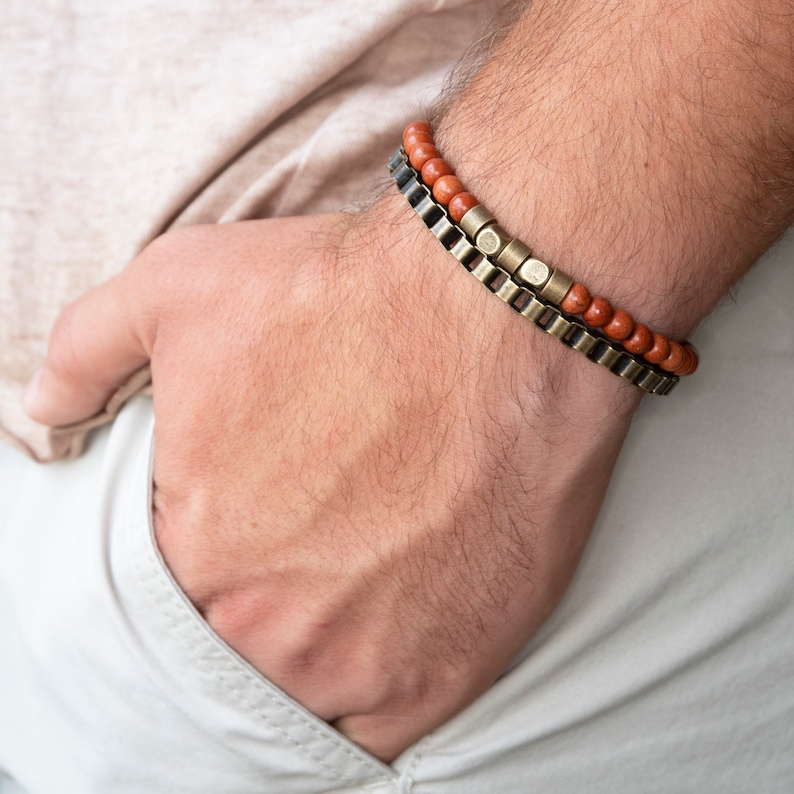 Men's Beaded Bracelet Men's Strech Bracelet Etsy