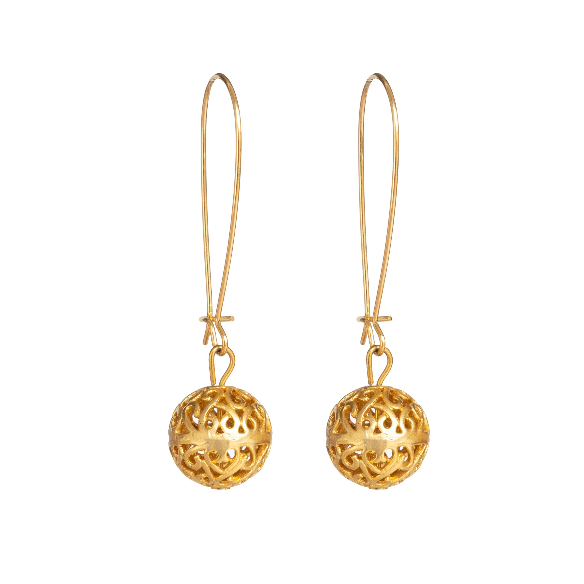 Gold Sphere Earrings Ball Earrings Long Earrings Etsy