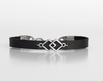 Men Faux Leather Cuff Bracelet, Mens Black Vegan Geometric Bracelet, Infinity Bracelet For Men, Geometric Style Jewelry, Boho Style Bracelet