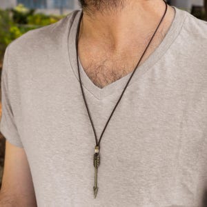Men&#39;s Necklace - Men&#39;s Arrow Necklace - Men&#39;s leather Necklace - Men&#39;s Brass Necklace - Men&#39;s Jewelry - Men Gift - Boyfriend Gift - Husband