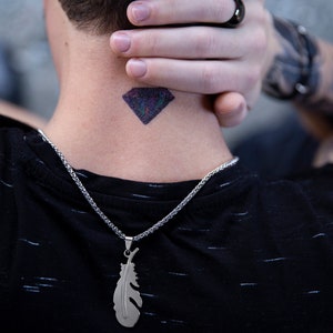 Feather necklace, Men's Modern Jewelry, Tribal Necklace, Stainless Steel Necklace, Charm Necklace, Vegan Necklace for Men, Gift Boyfriend