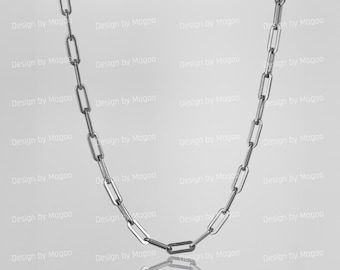 Thick Paper Clip Chain Necklace for Men, StreetWear Fashion Chain Necklace ,Mens Stainless Steel Necklace, Durable Silver Chain (Assaf)