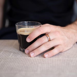 Unique Wood Designed Stripped Ring For Men, Mens Hypoallergenic Stainless Steel Ring, Mens Modern Wedding Ring Band, Mens Anniversary Ring