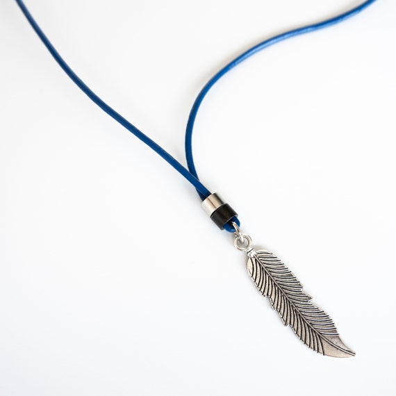 Mens Turquoise Feather Pendant Necklace Punk Biker Jewelry Stainless Steel  24