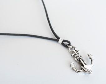 Men Necklace - Men Choker Necklace - Men Leather Necklace - Men Anchor Necklace - Men Jewelry - Men Gift - Boyfriend Gift  - Gift For Dad