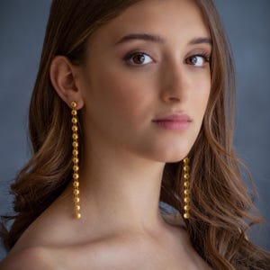 Dangling Extra long Chain Gold Earrings, Dazzling Minimalist Hypoallergenic Golden Earrings, Statement Shoulder Dusters | Laila Earrings