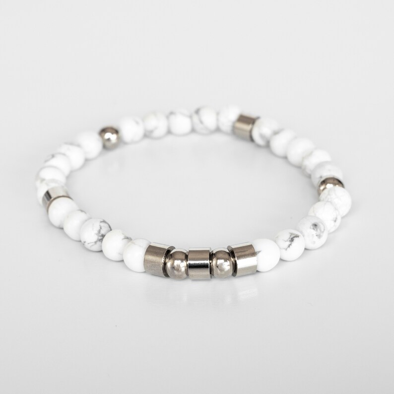 Stacking Beaded Bracelet Set For Men, Black and White Beaded Bracelet Set, Mens and Women Gemstone Bracelet set, white beads bracelet