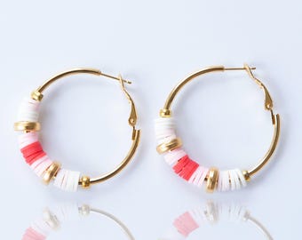 Gold Plated Beaded Hoop Earrings, Round Hanging Earrings, Colorful Beaded Hoops, Designer Hoop Earrings, Lightweight Hoop Earrings