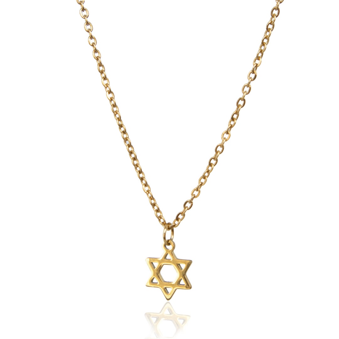 Gold Magen David Pendant Necklace, Tiny Star of David Pendant Necklace, Stainless Steel Jewish